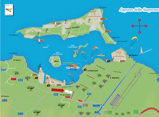 Landkarte von Lo Stagnone mit den eingezeichneten Kitespots